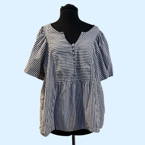 Terra & Sky Navy and White Striped Peasant Tunic